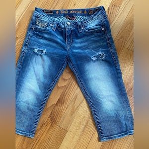 Rock Revival Sherry Easy Crop Capri Destroyed Embellished Jeans Women’s 29